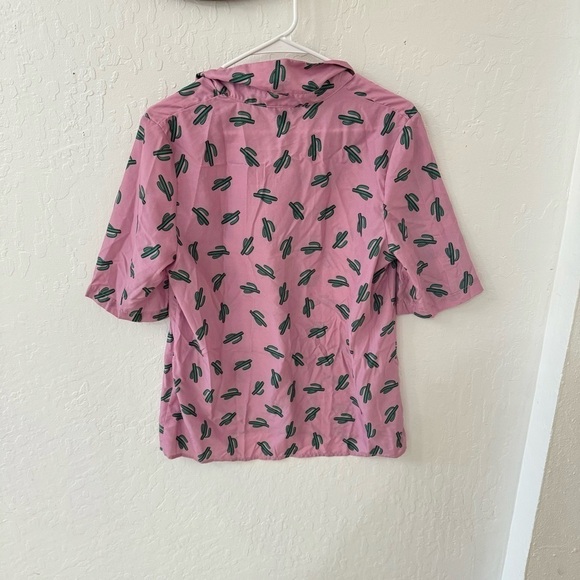 Pink Green Cactus Cacti Button Front T Shirt Size XL - Picture 6 of 8